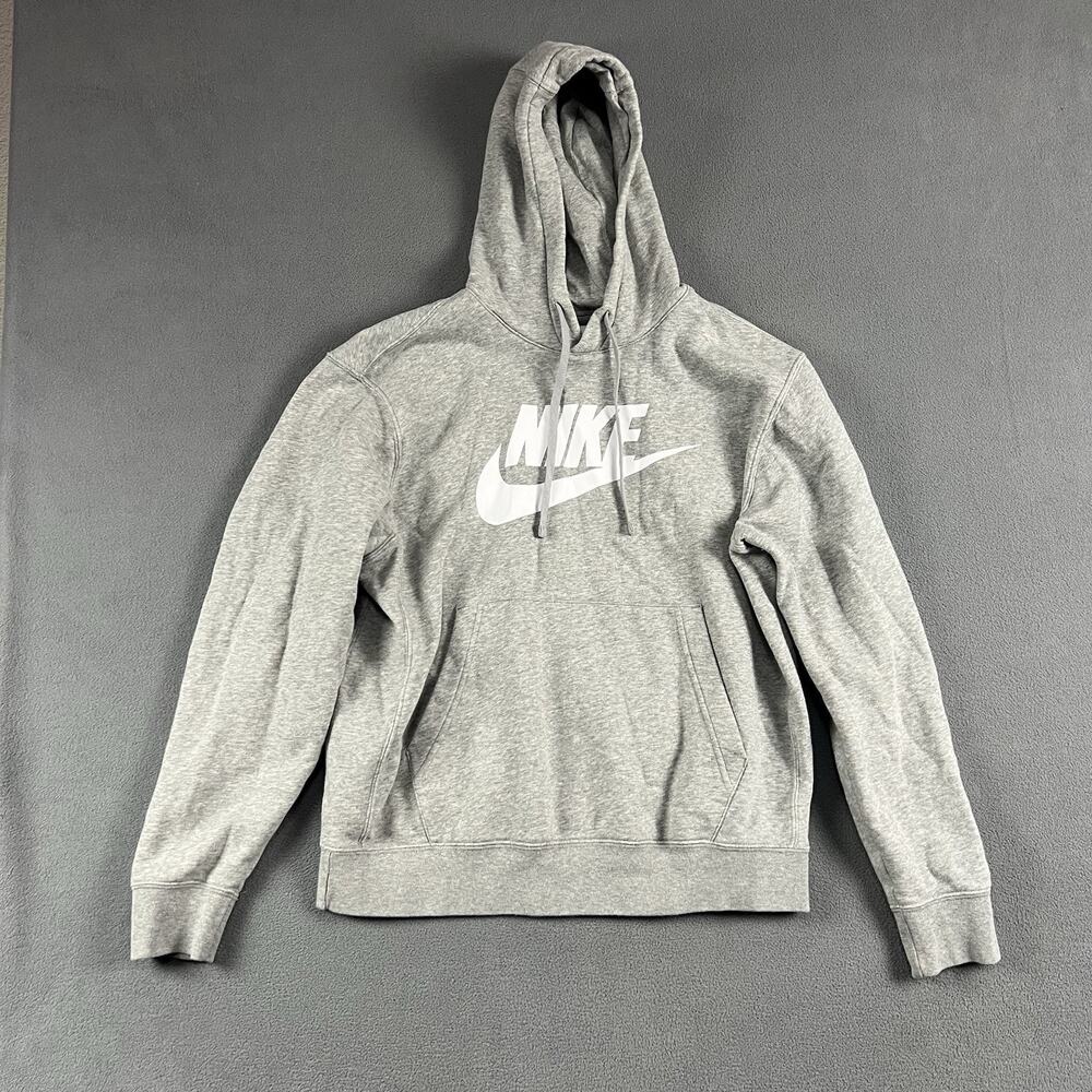 Nike Hoodie Mens Medium Gray Swoosh Pullover Athletic Sweatshirt Training
